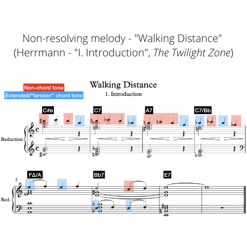 Non-resolving melody notes - Walking Distance - Bernard Herrmann